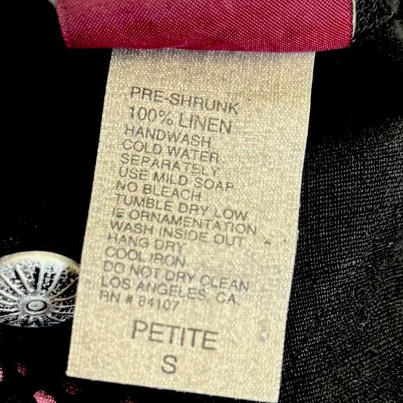 Blue Cactus Vintage 100% Linen Short Sleeve Hand Paint Shift Dress Size PS Black - Picture 15 of 15